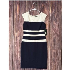 Lauren Ralph Lauren Sheath Dress Womens 6P Black White Colorblock Striped